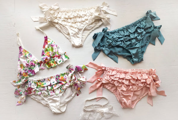 Lingerie Panties With Frilly Rainbow on White With Ruffles Unique Underwear  