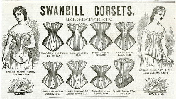 Victorian advertisement for Swanbill corsets