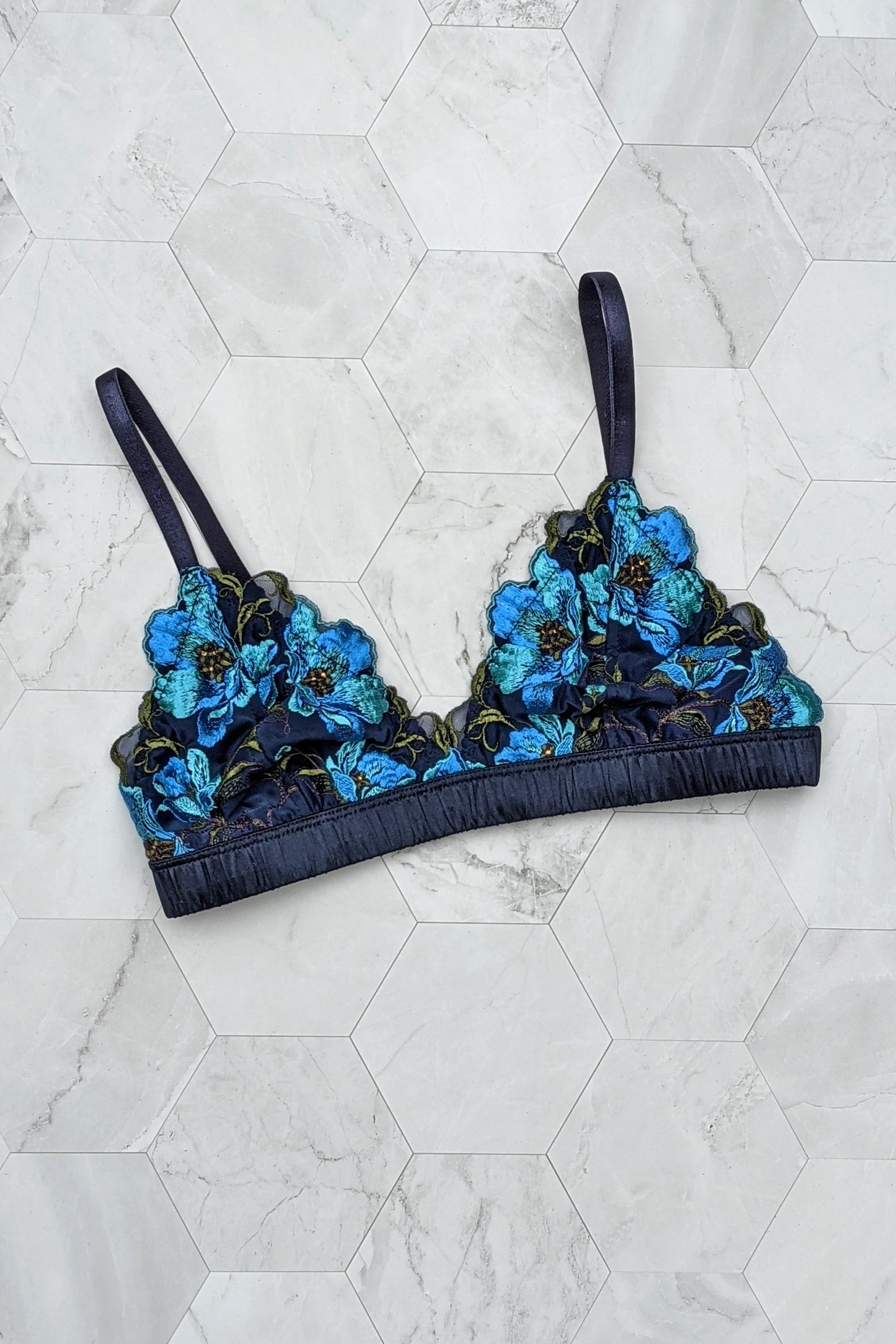 Navy Blue Silk Bralette Luxury Bras And Lingerie Sets Angela Friedman 5701