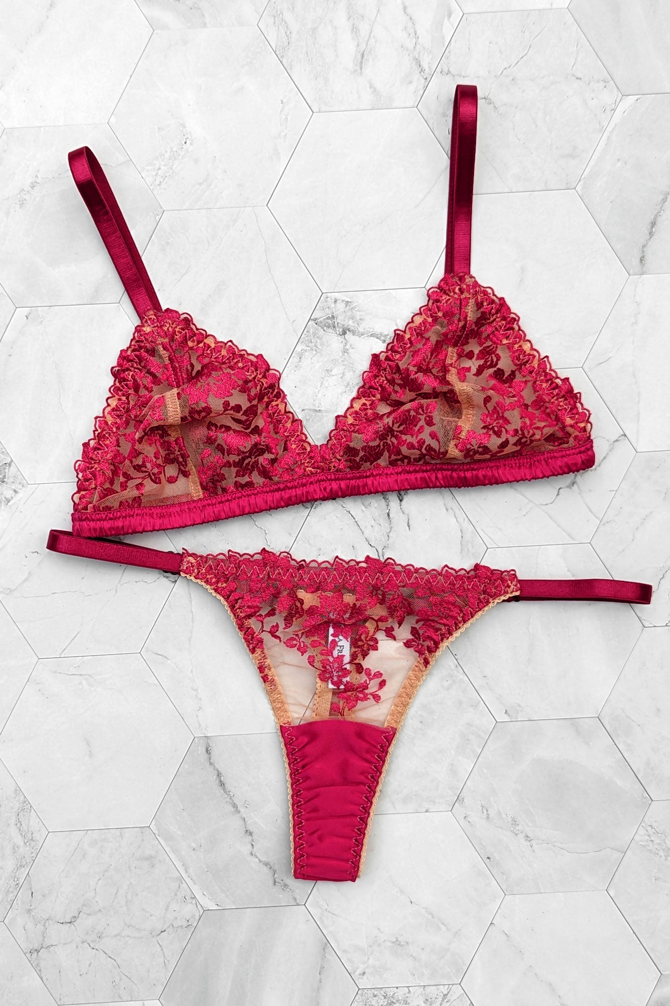 Valentina bralette  Wine red silk lingerie sets