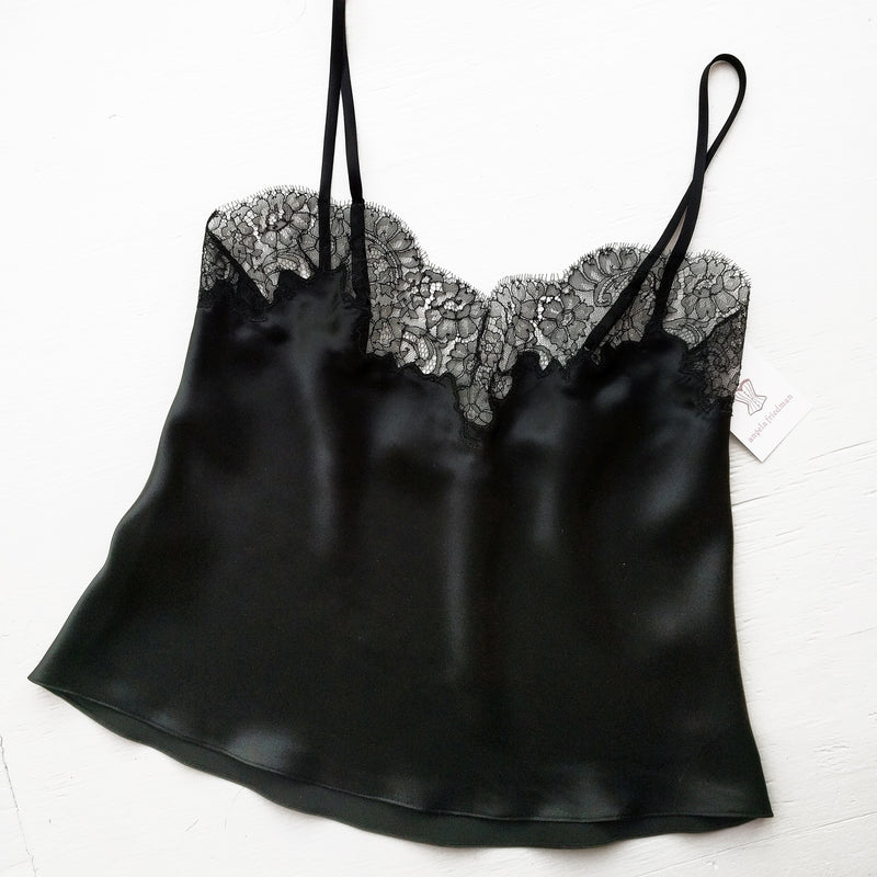 Genevieve camisole | Black silk and French lace lingerie sets – Angela ...