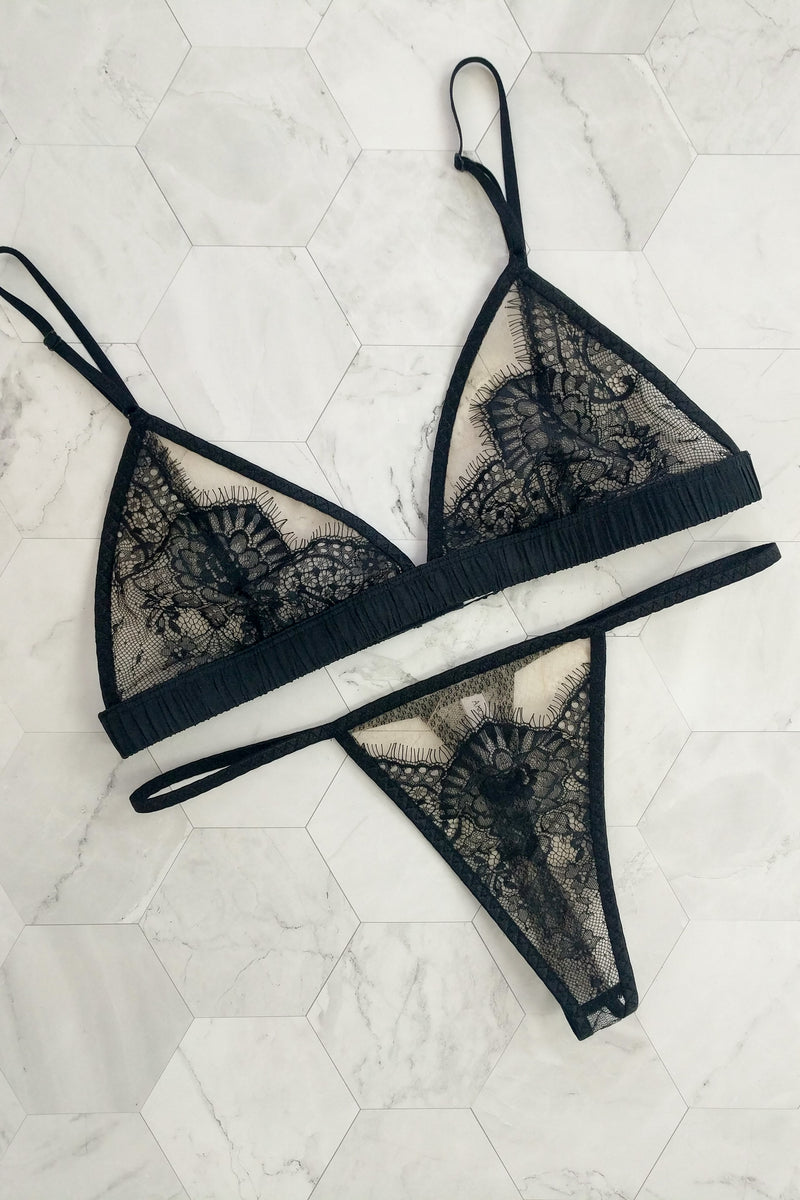 Black lace thong | Luxury lace underwear sets – Angela Friedman