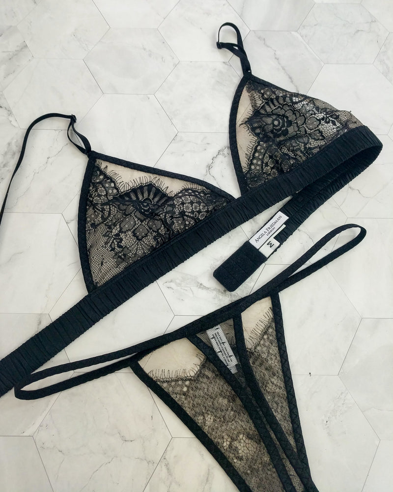 Black lace thong | Luxury lace underwear sets – Angela Friedman