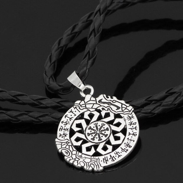 nordic viking dragon rune compass amulet Vegvisir pendant necklace
