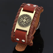 Nordic viking odin symbol knot rune leather amulet bracelet with Valknut Gift bag - size 19-25 cm