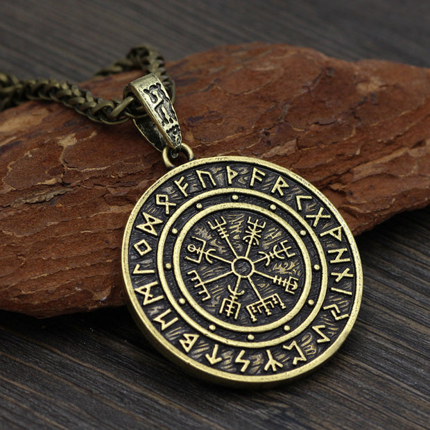 Odin Symbol Runic  Rune Amulet  Vegvisir Compass  Nordic Talisman Pendant Necklace Double Side with Gift Bag