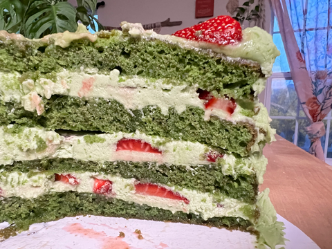 Matcha Cake Layers with Strawberries
