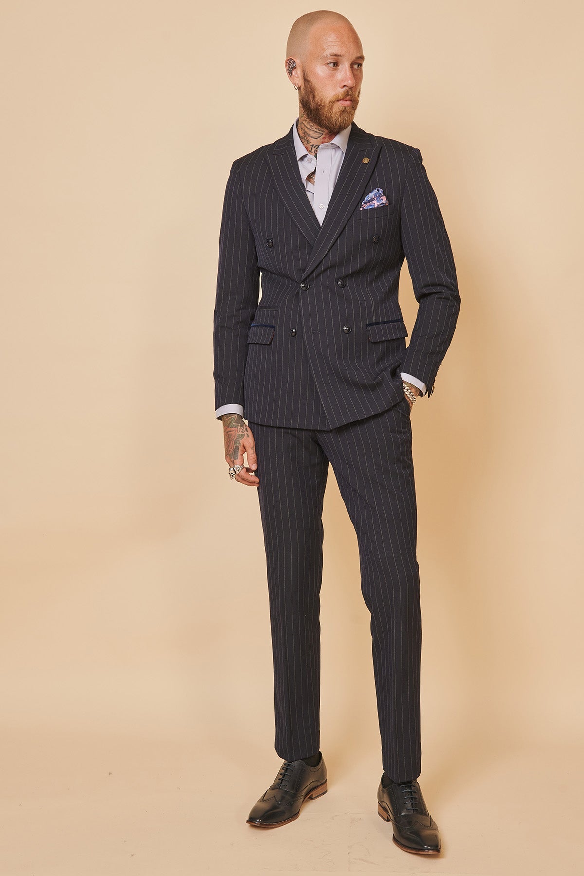 Men's Navy Chalk Stripe Slim Fit Suit Trousers