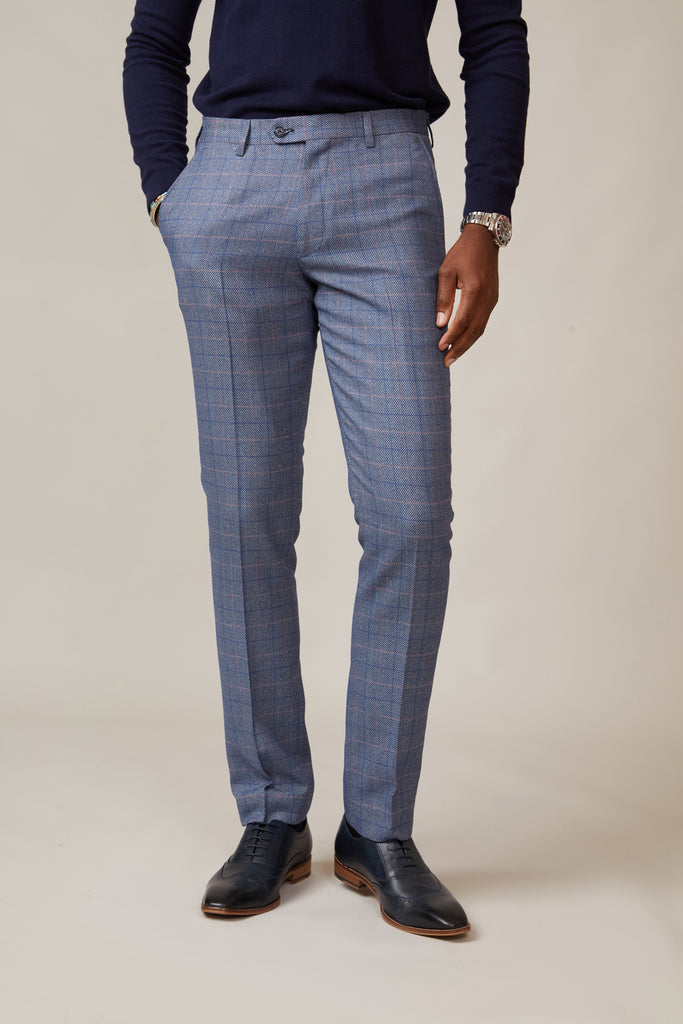 Blue Slim Fit Checked Trousers