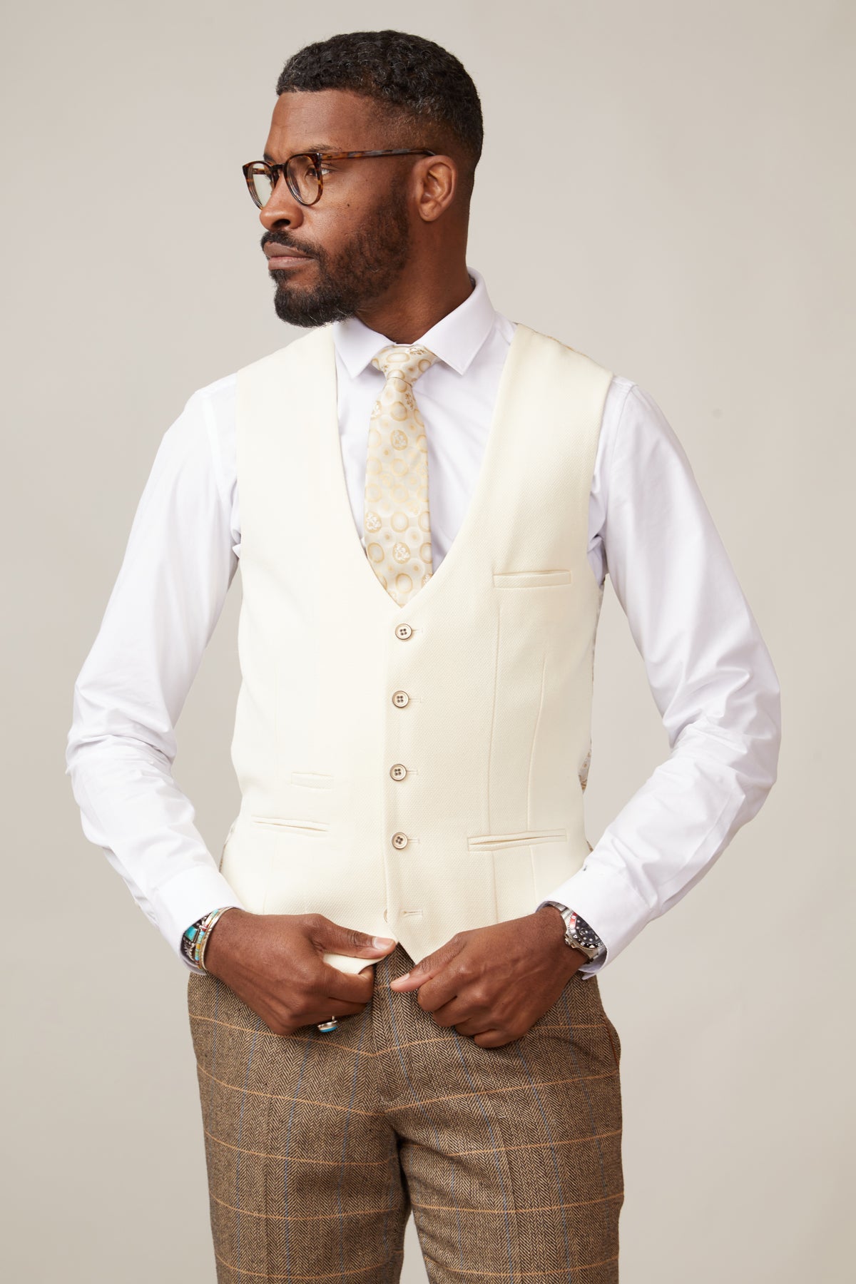 KELVIN - Cream Single Breasted Waistcoat