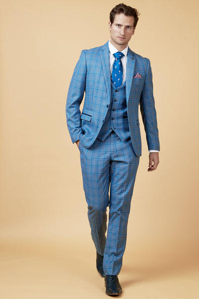 JOSE - Sky Blue Check Three Piece Suit-SUITS-marcdarcy-Marc Darcy