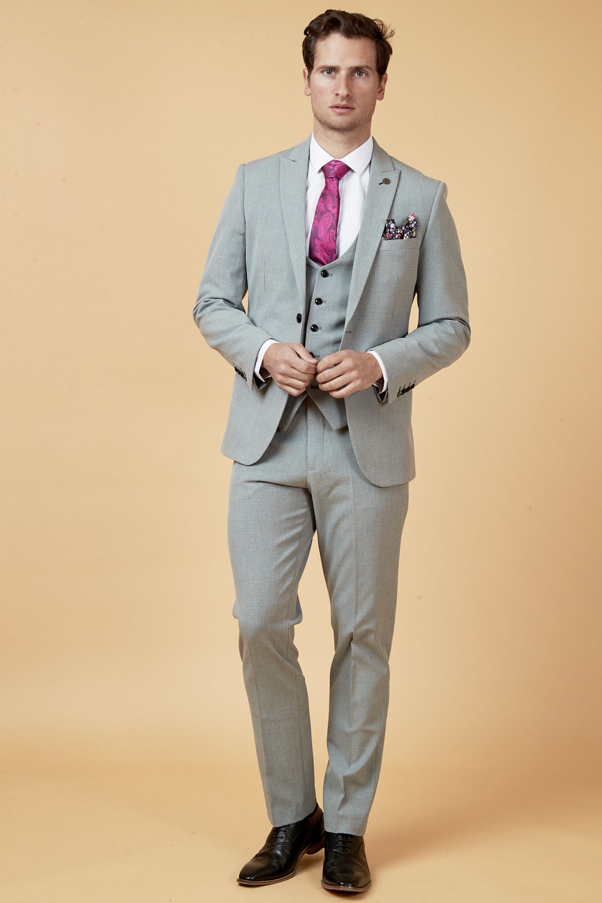 BROMLEY - Silver Grey Check Three Piece Suit