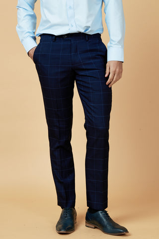 EDINSON - Navy Sky Check Trousers-TROUSERS-Marc Darcy-Marc Darcy