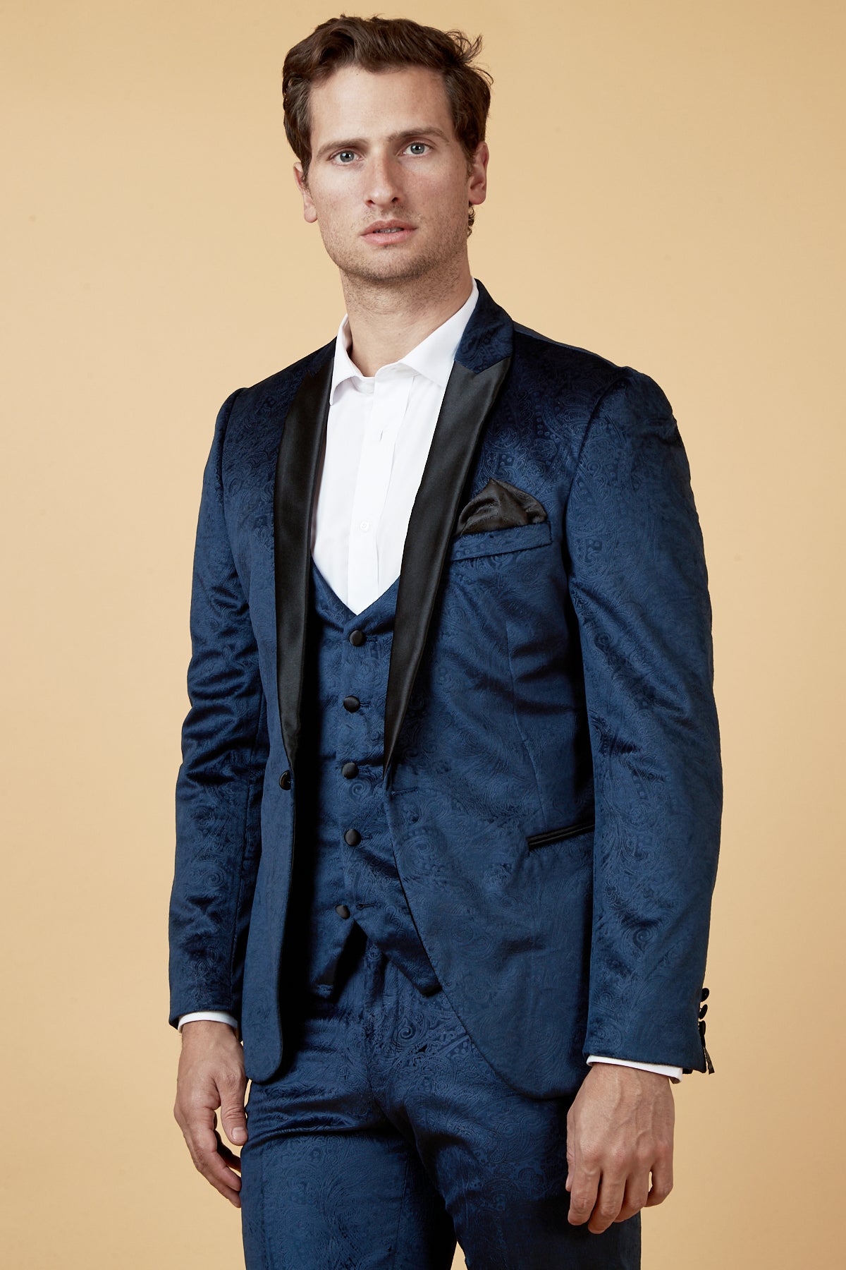 SIMON - Velvet Navy Tux Lapel Jacquard Blazer