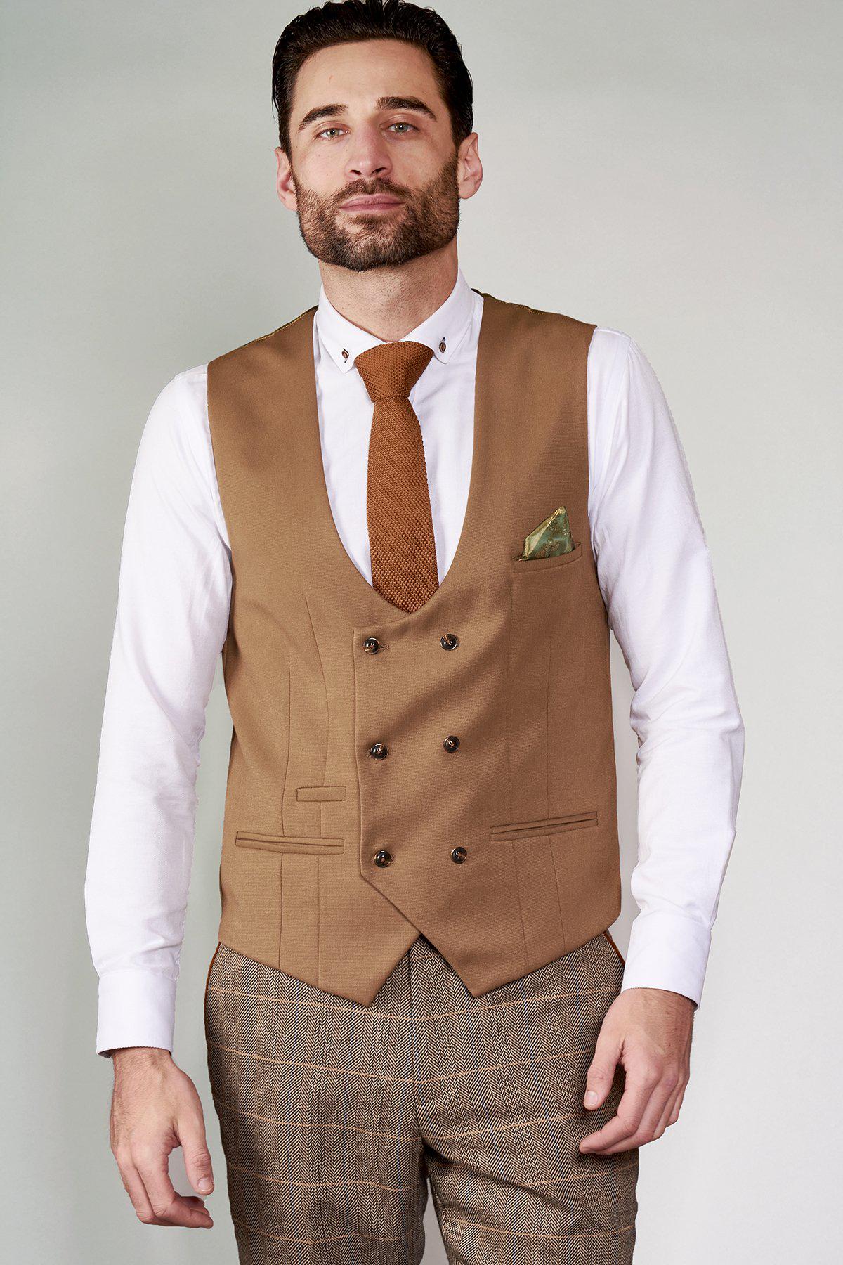 KELLY - Tan Double Breasted Waistcoat