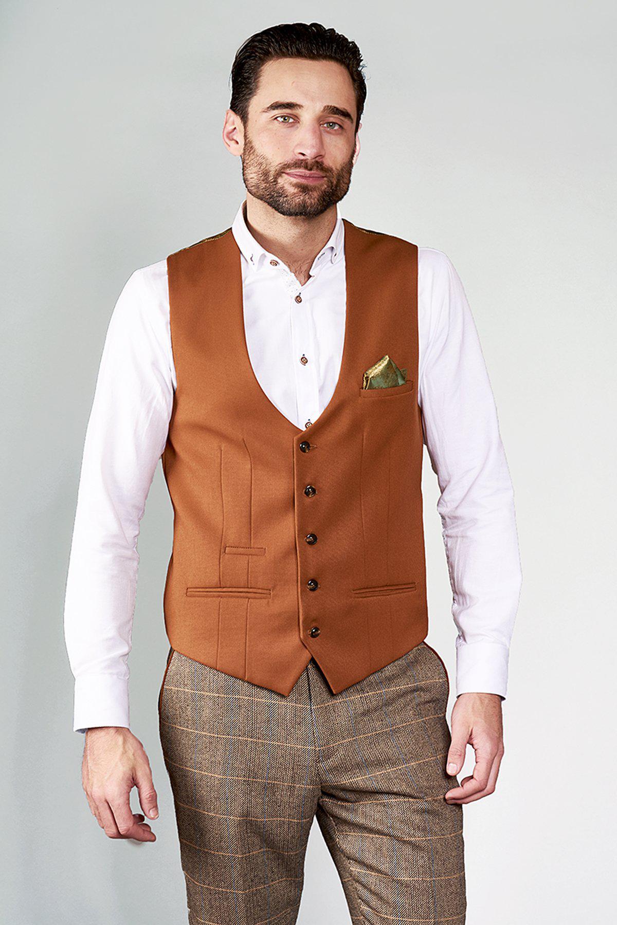 KELLY - Dark Tan Single Breasted Waistcoat