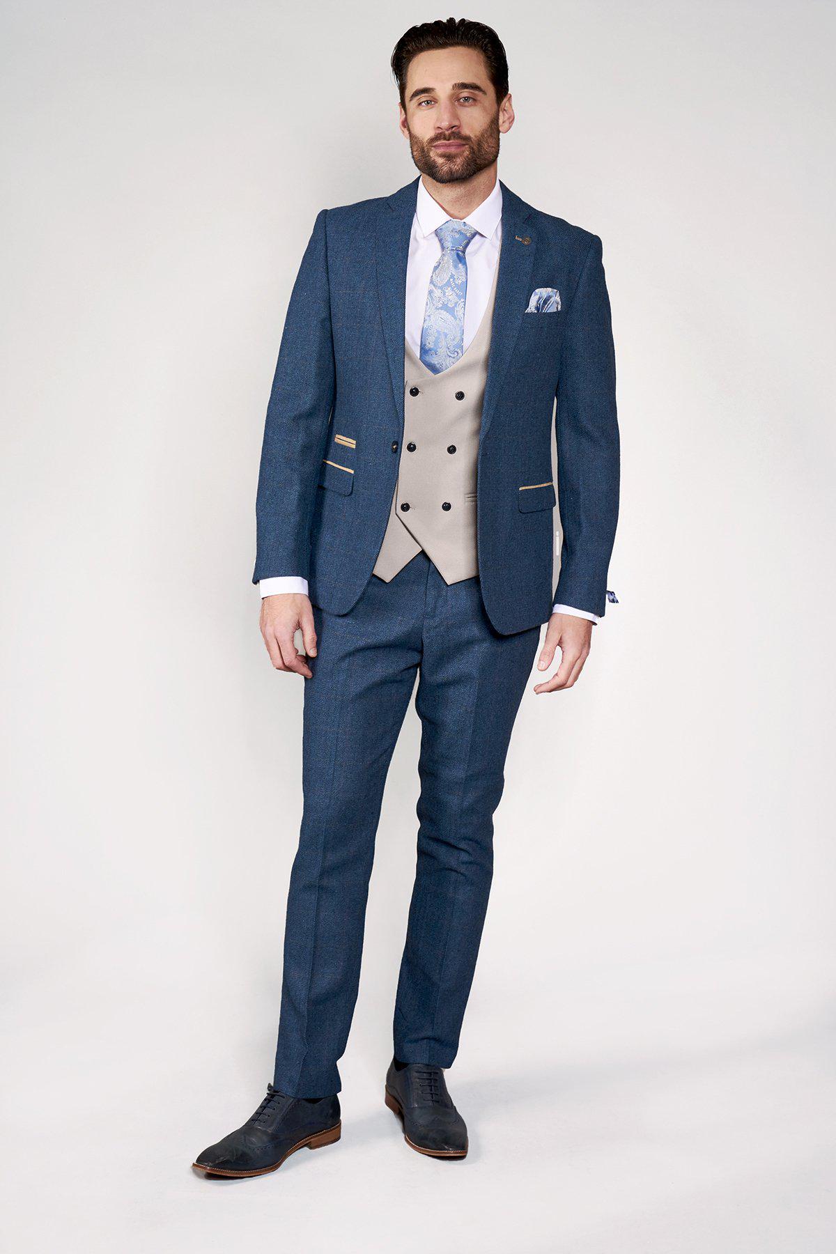 Marc Darcy - Dion Blue Tweed Trousers - Furbellow & Co