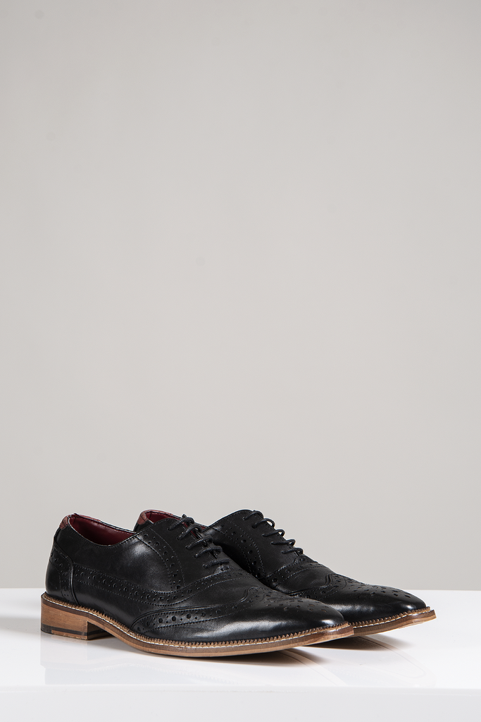 LARKIN - Black Leather Brogue Shoe-Shoes-Marc Darcy Menswear