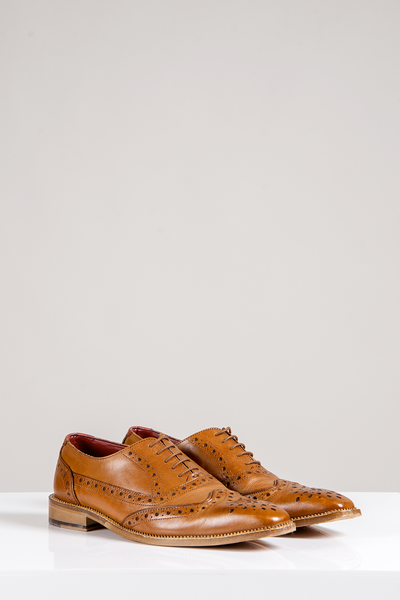 LARKIN - Mid Tan Leather Brogue Shoe-Shoes-Marc Darcy Menswear