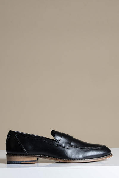 JASPER - Black Leather Penny Loafer Shoe-Shoes-Marc Darcy-Marc Darcy