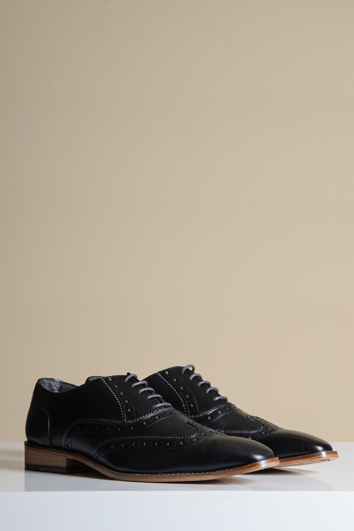 MARCO - Black Grey Leather Wingtip Oxford Shoe