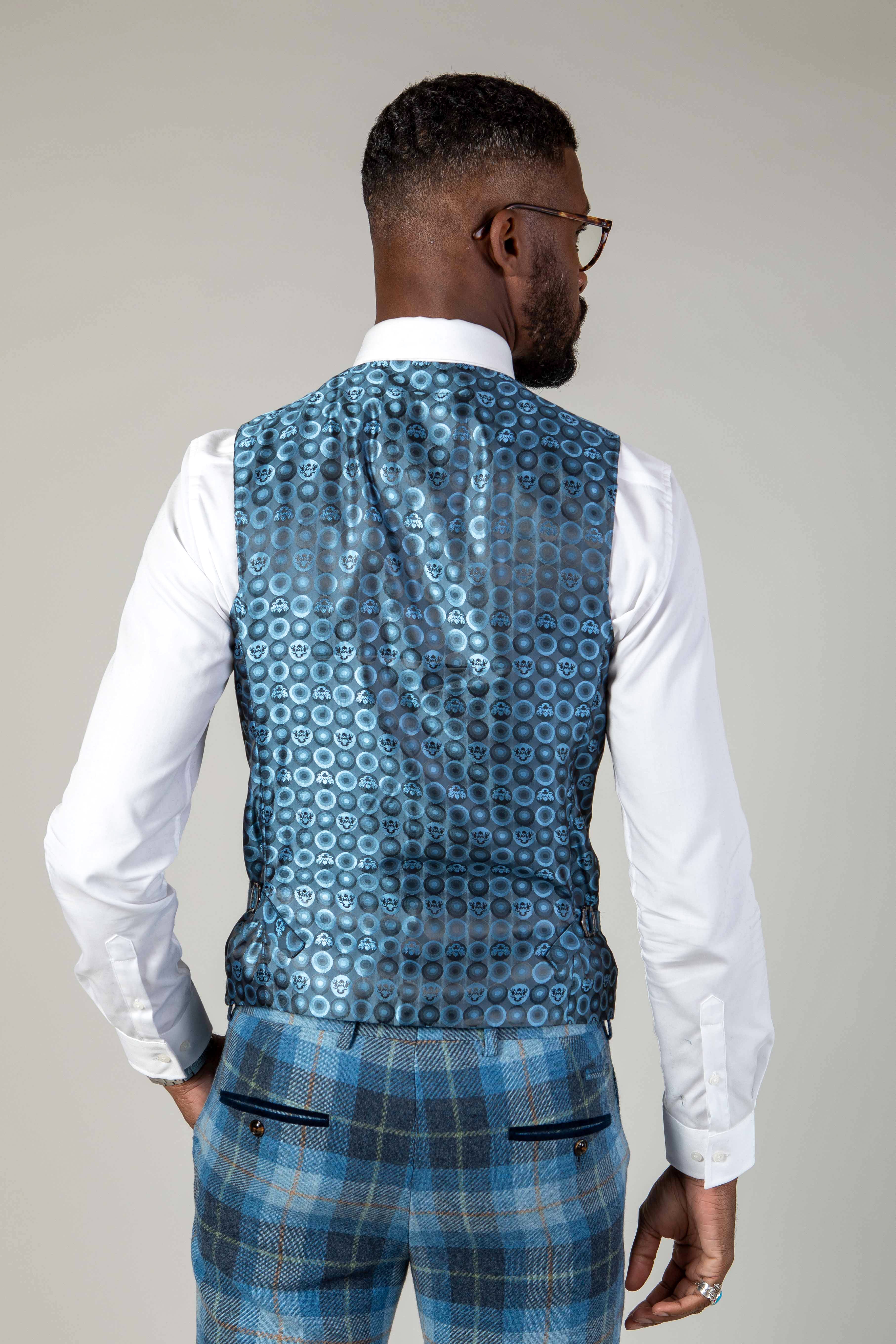 MORRIS - Blue Tweed Check Waistcoat