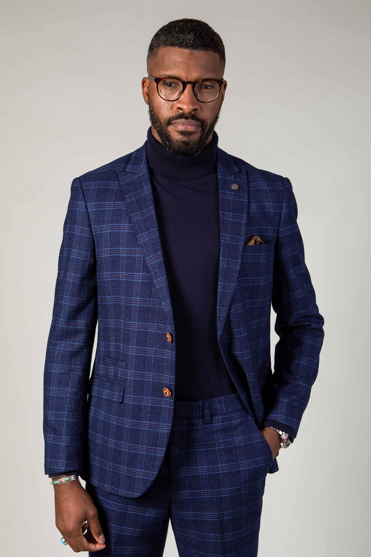 CHIGWELL - Blue Tweed Check Blazer – Marc Darcy