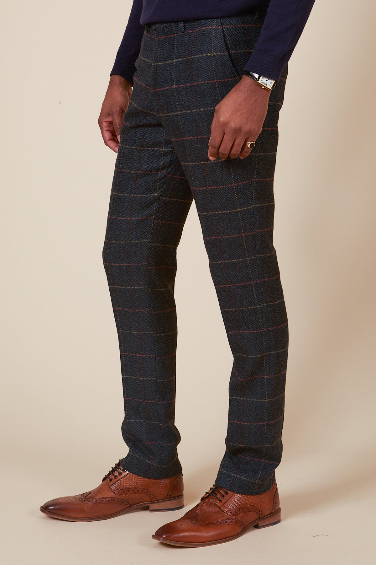 Jeff Banks | Airforce Blue Window Check Trousers | Suit Direct