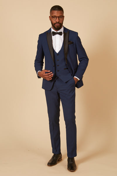 DALTON - Royal Blue Tux Lapel Diamond Three Piece Suit-SUITS-marcdarcy-Marc Darcy