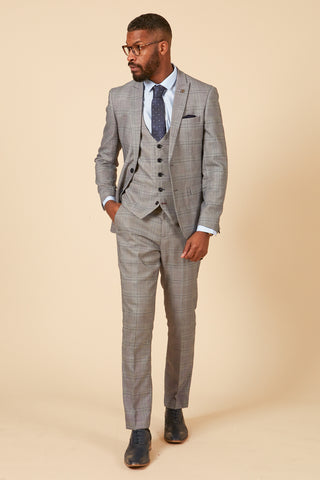 JERRY - Grey Check Suit With Single Breasted Waistcoat-SUITS-marcdarcy-Marc Darcy