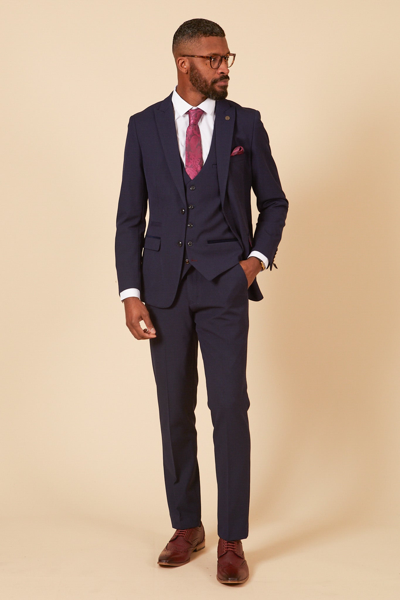 BROMLEY - Navy Check Three Piece Suit