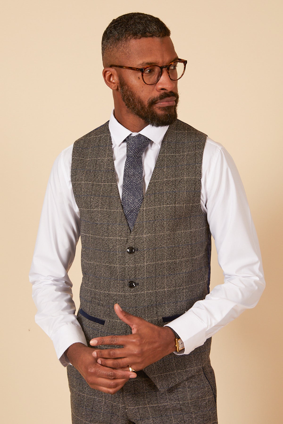 ELLIS - Moss Green Check Tweed Waistcoat – Marc Darcy