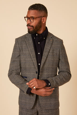 SCOTT - Grey Tweed Check Blazer-BLAZERS-marcdarcy-Marc Darcy