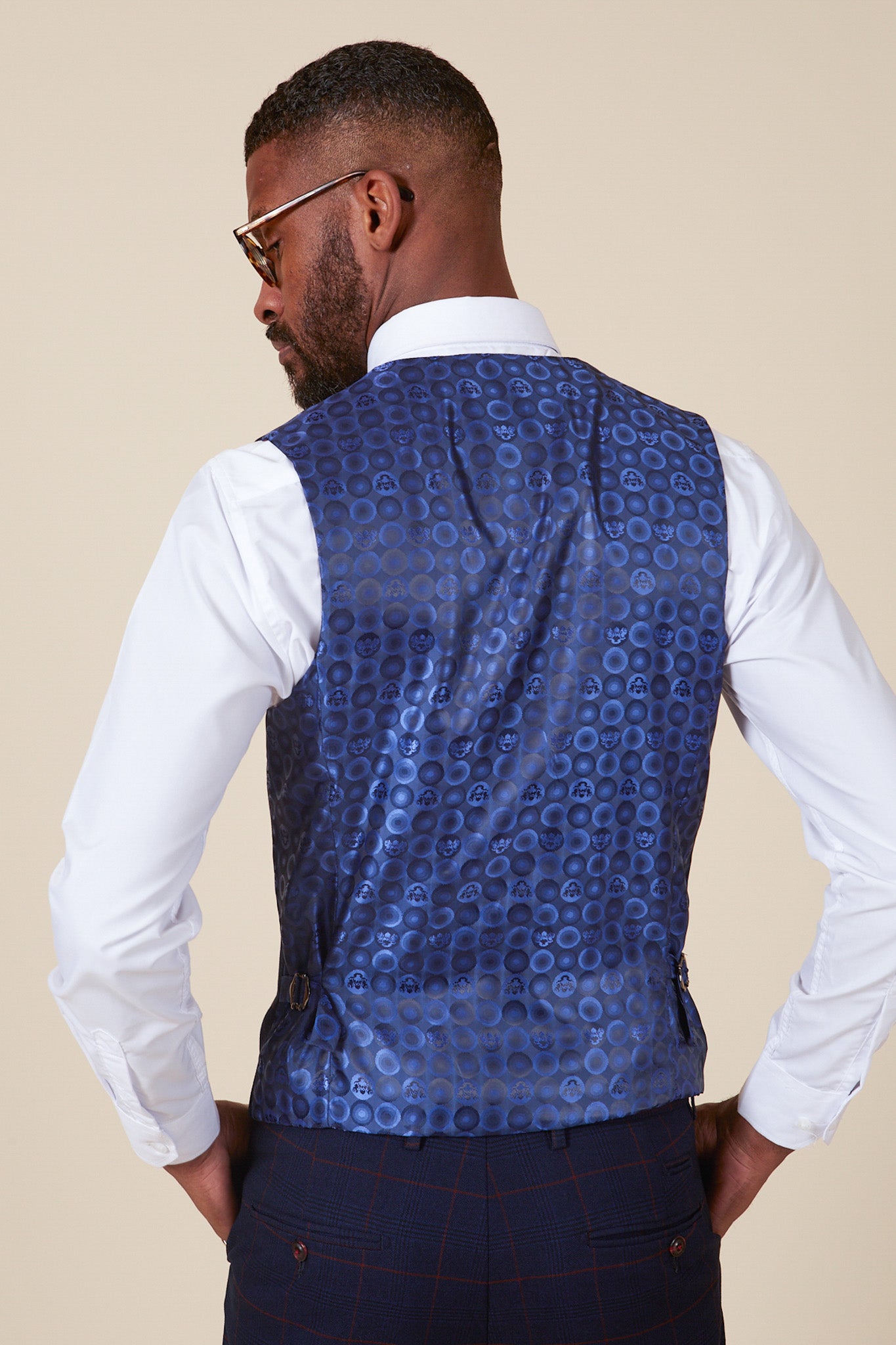 EDINSON - Navy Wine Check Single Breasted Waistcoat