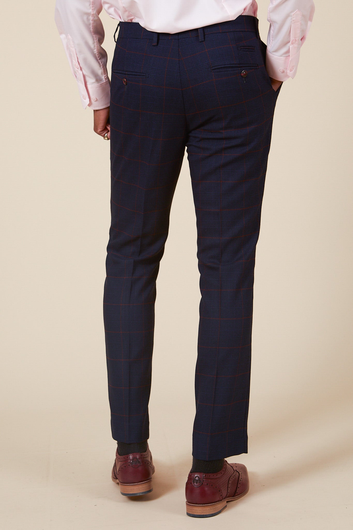 EDINSON - Navy Wine Check Trousers