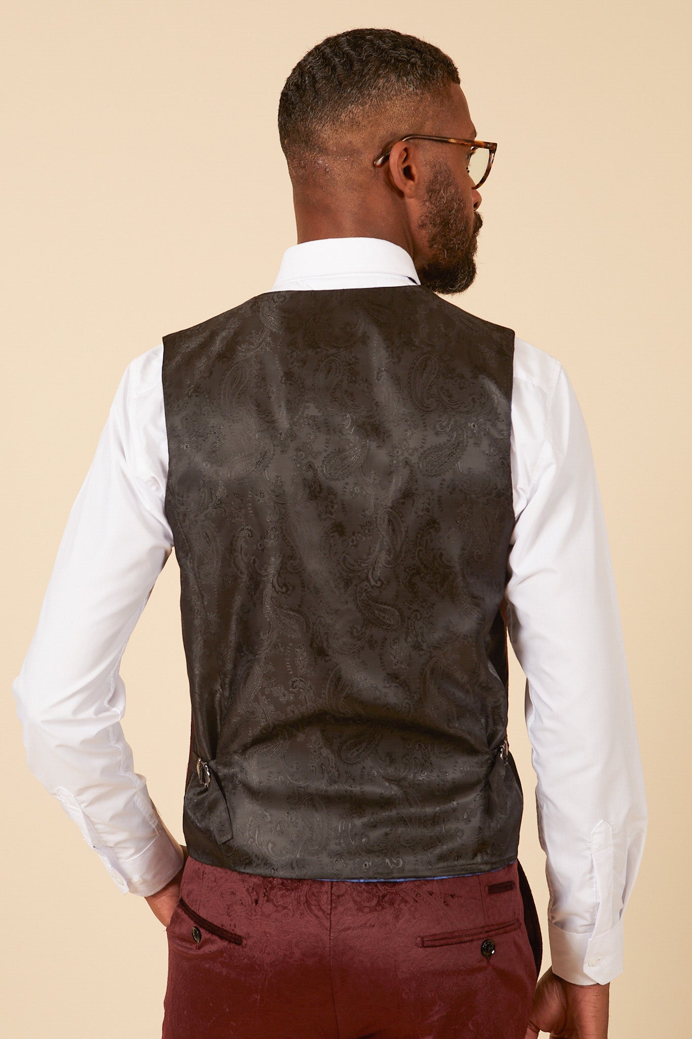 SIMON - Wine Velvet Jacquard Waistcoat