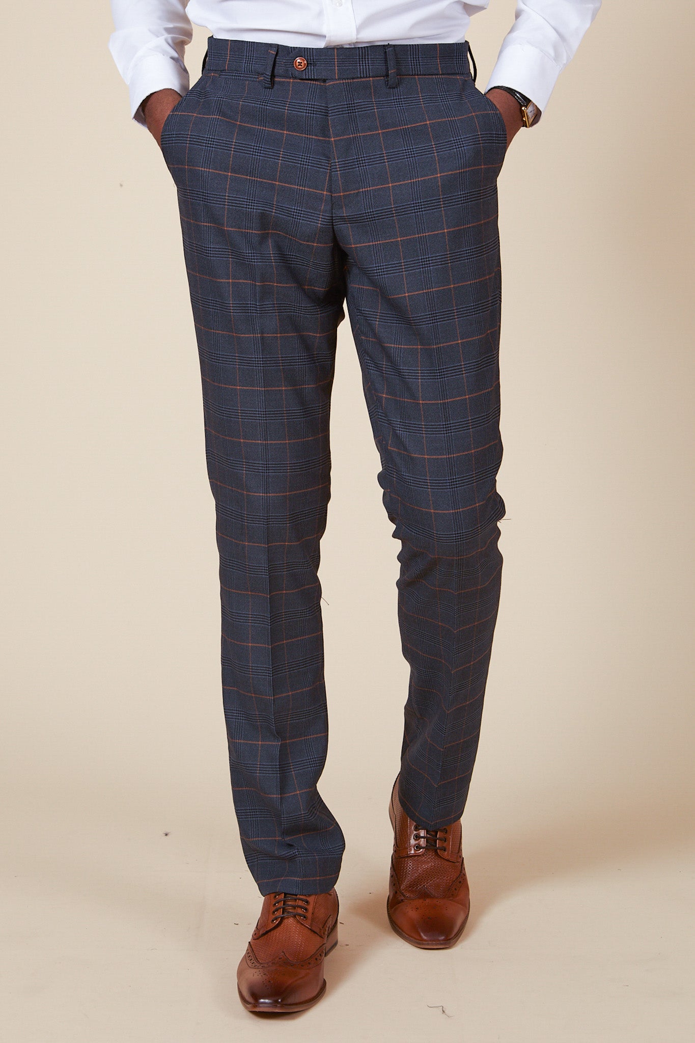 JENSON - Marine Navy Check Trousers