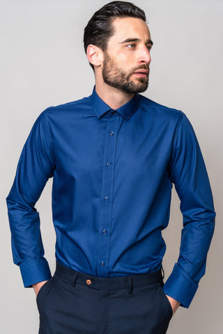 Man wearing Navy blue Carter shirt - Marc Darcy Menswear