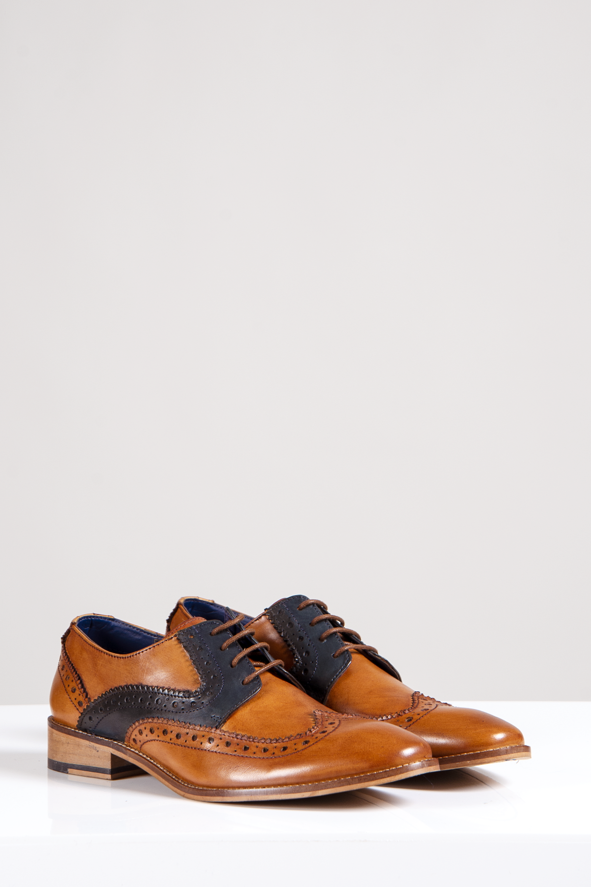 RILEY - Tan Navy Leather Contrast Oxford Brogue Shoe