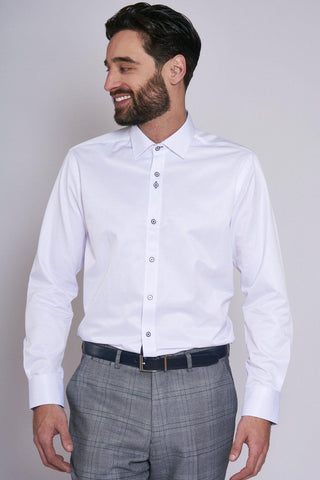 Man wearing ALFIE - White Long Sleeve Shirt-Marc Darcy Menswear