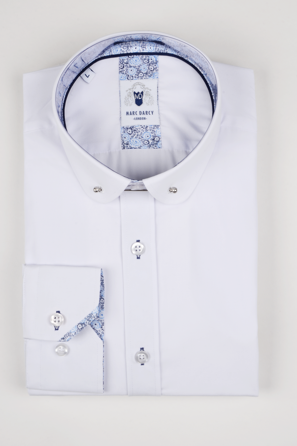 BENSON - White Penny Collar Shirt With Collar Bar