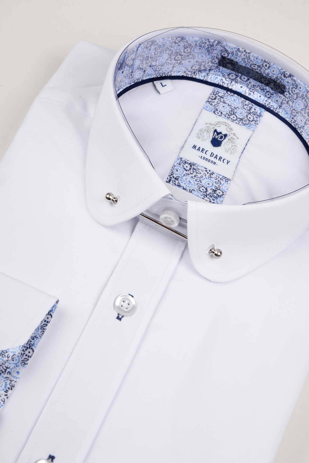 BENSON - White Penny Collar Shirt With Collar Bar