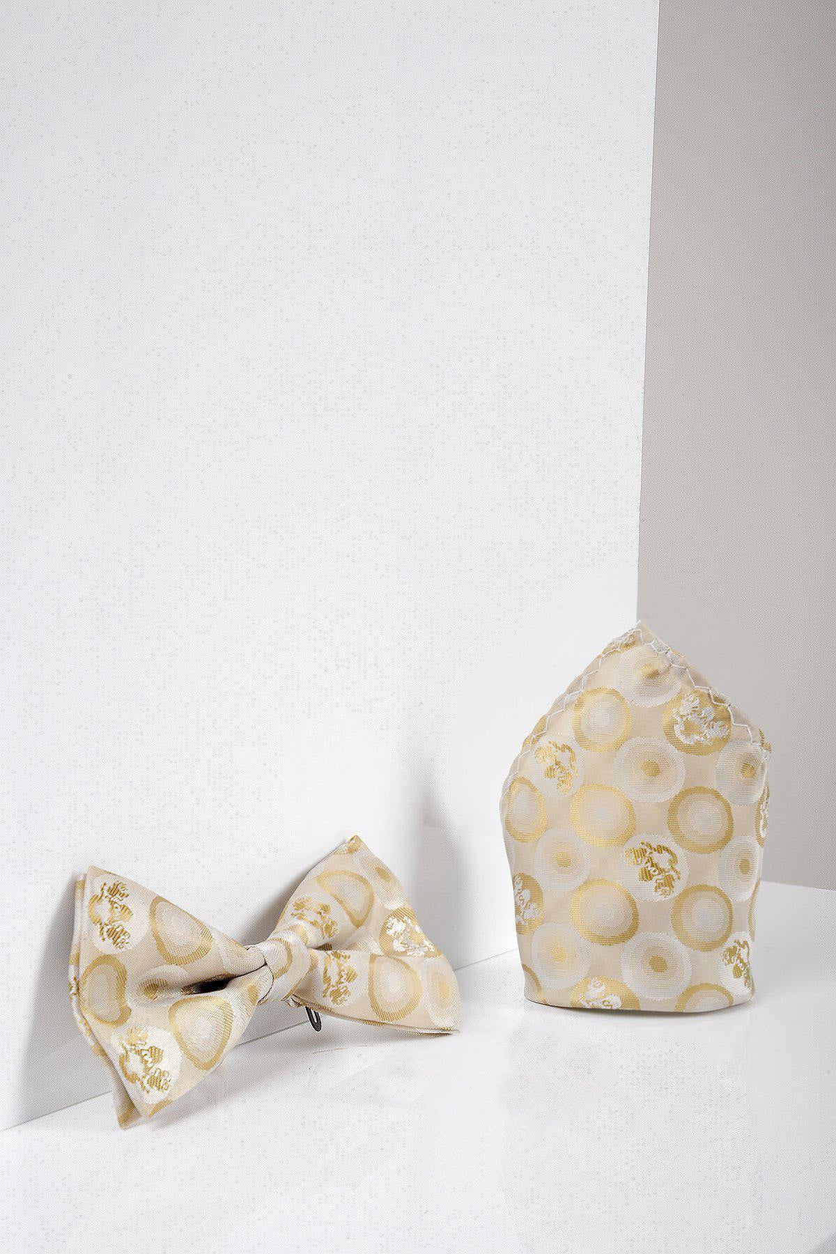 BUBBLES - Stone Bubble Circle Print Bow Tie and Pocket Square Set