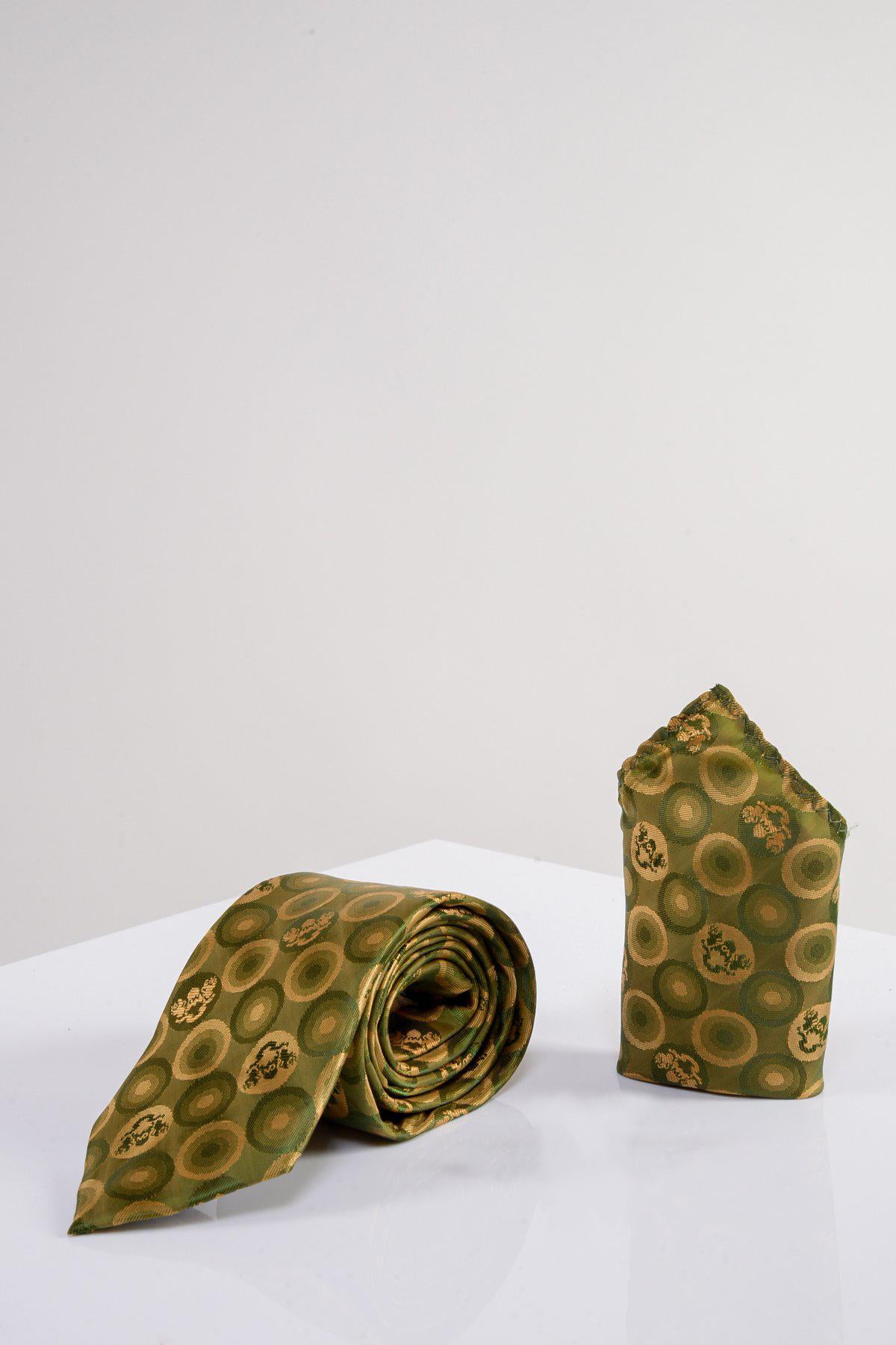 BUBBLES - Tan Bubble Circle Print Tie and Pocket Square Set