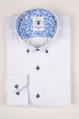 CHARLIE - White Oxford Shirt With Blue Buttons