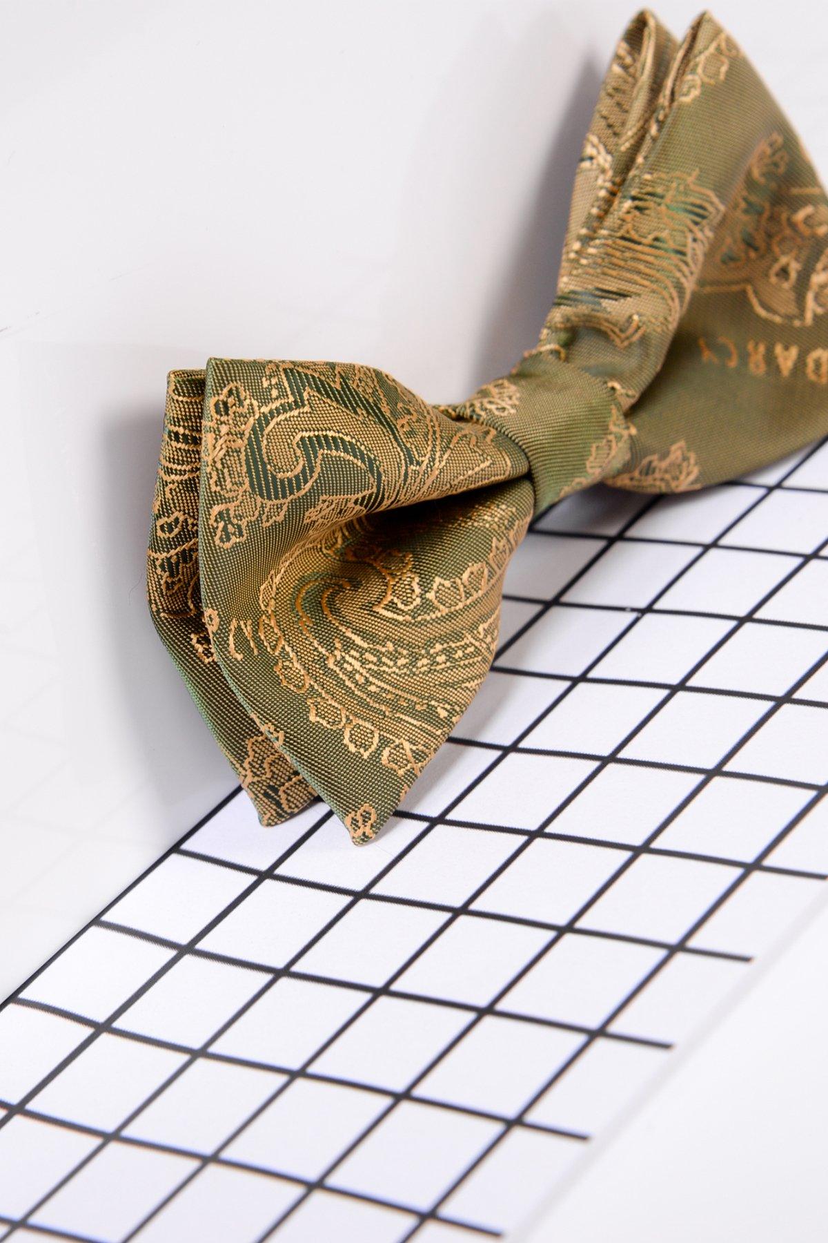 Children's Gold Tan Paisley Print Bow Tie