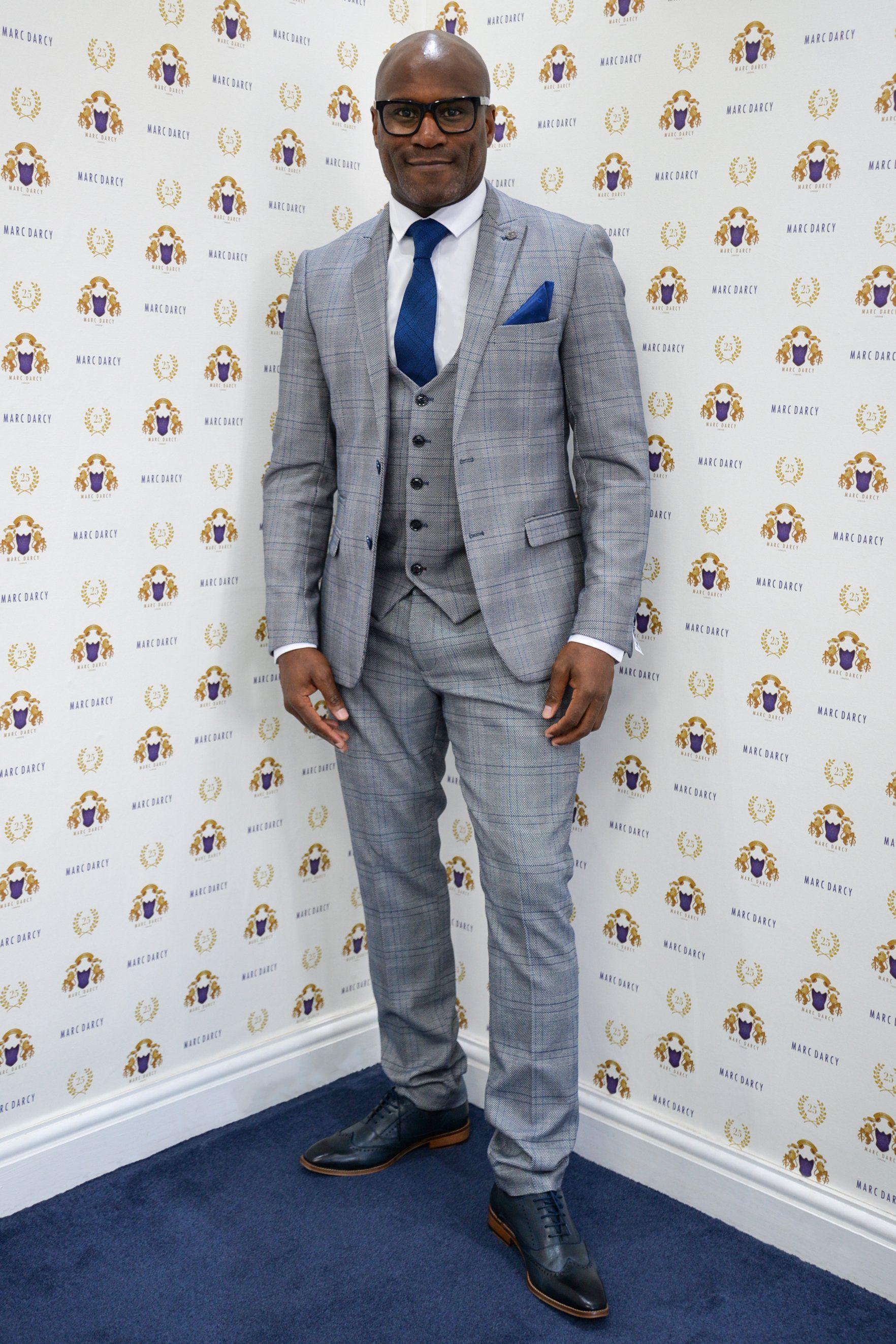 Former Chelsea Footballer Frank Sinclair in Jerry Grey Check Suit