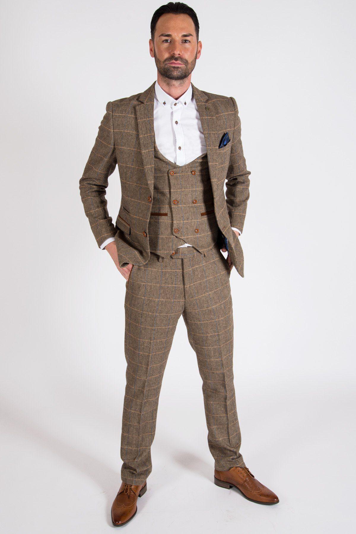 Marc Darcy - Ted Tan Tweed Trousers - Furbellow & Co