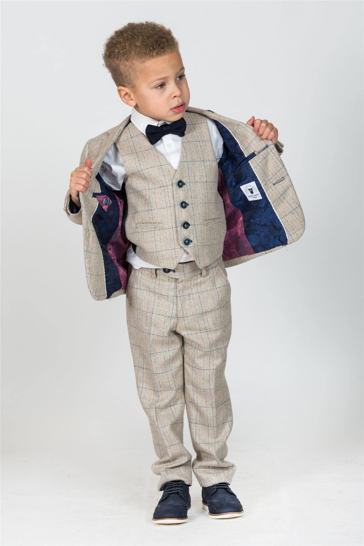 HARDING - Childrens Cream Tweed Check Three Piece Suit