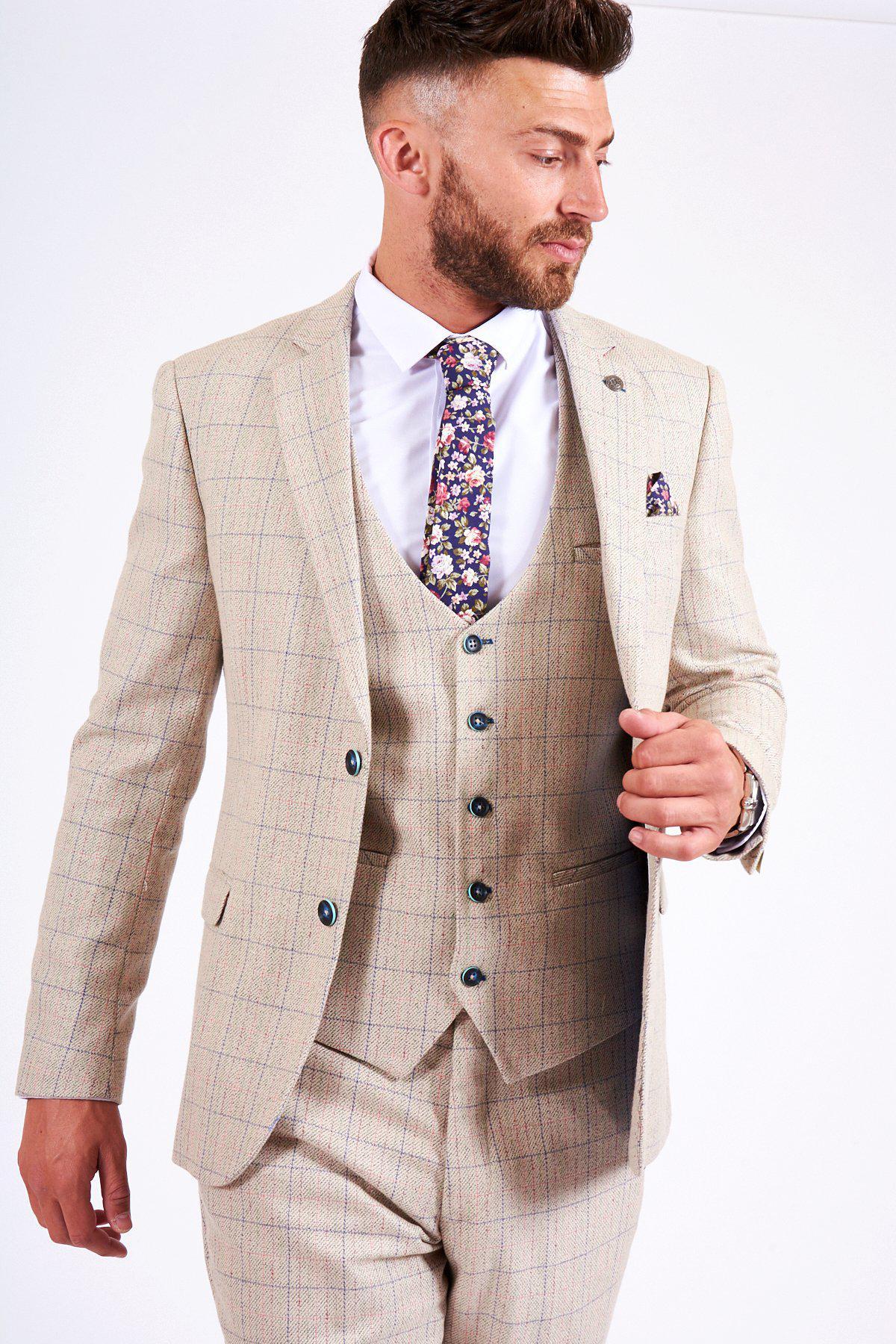 HARDING - Cream Tweed Check Print Blazer